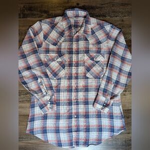 Vintage 70s Levi's Pearl Snap Western Plaid Size Large In Red/White/Blue